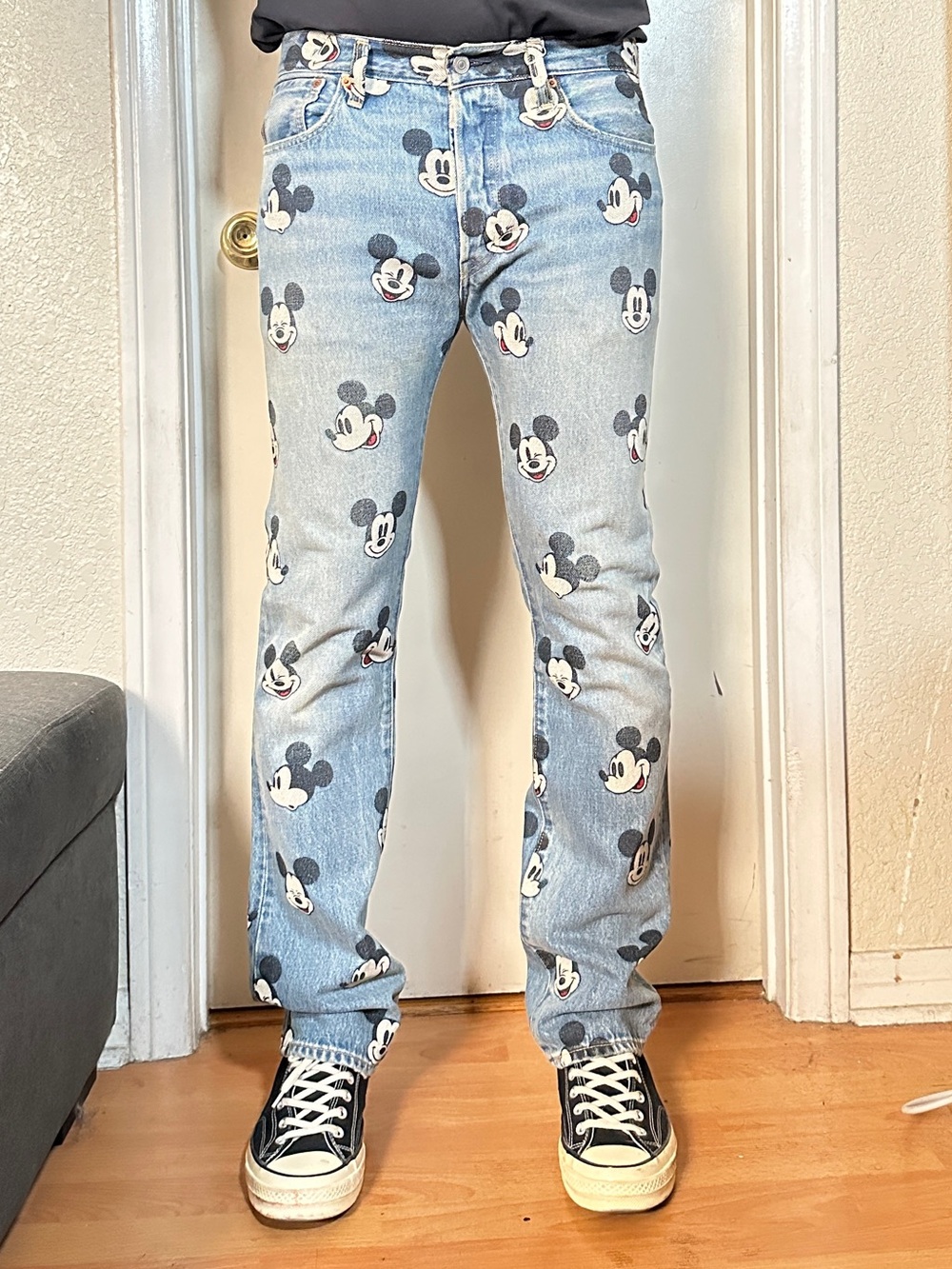 Levi's Light Blue Denim Jeans with Mickey Mouse Faces - Picture 8 of 8